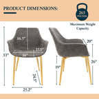 Sillón de comedor con patas metálicas doradas (2 unidades) - Marrón claro - 24.5Pr x 25.2An x 33Al