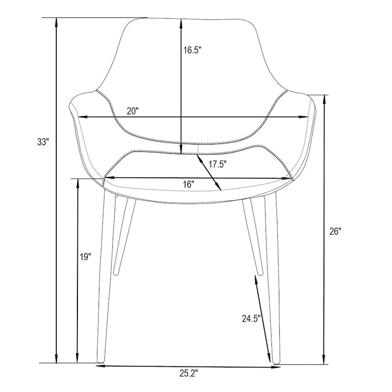 Sillón de comedor con patas metálicas doradas (2 unidades) - Marrón claro - 24.5Pr x 25.2An x 33Al