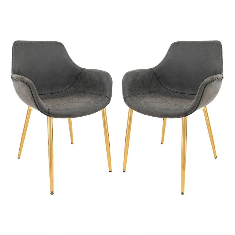 Sillón de comedor con patas metálicas doradas (2 unidades) - Marrón claro - 24.5Pr x 25.2An x 33Al