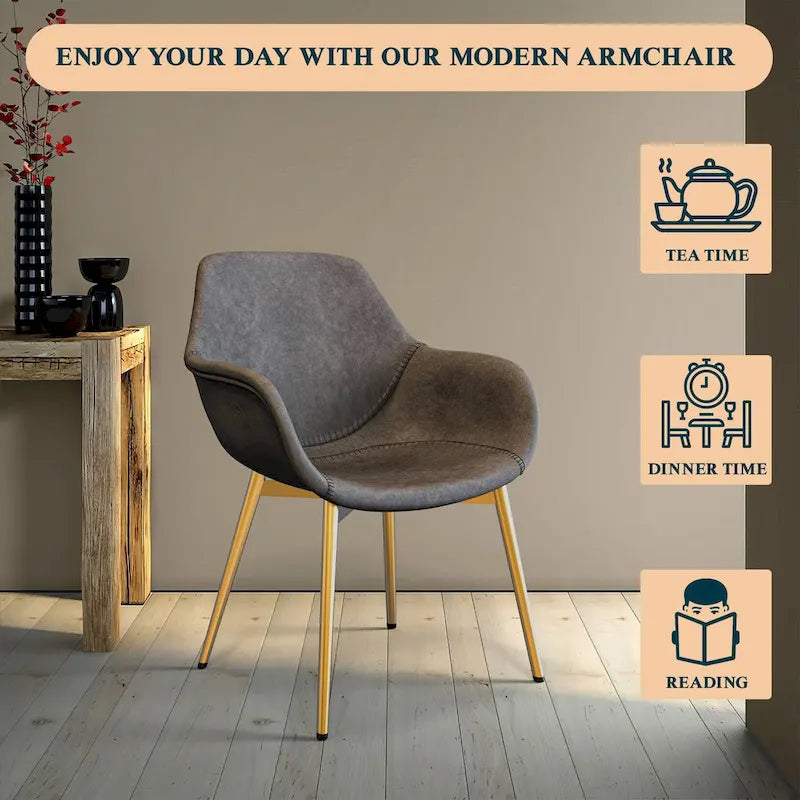 Sillón de comedor con patas metálicas doradas (2 unidades) - Marrón claro - 24.5Pr x 25.2An x 33Al