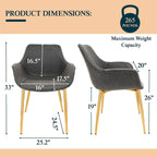 Sillón de comedor con patas metálicas doradas (2 unidades) - Marrón claro - 24.5Pr x 25.2An x 33Al