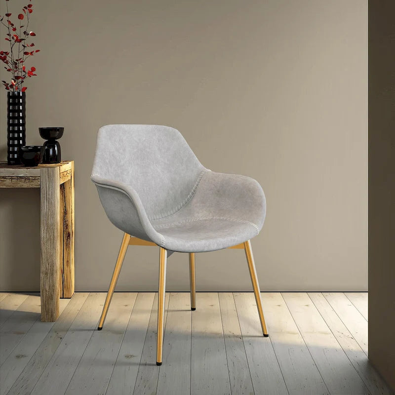 Sillón de comedor con patas metálicas doradas (2 unidades) - Marrón claro - 24.5Pr x 25.2An x 33Al