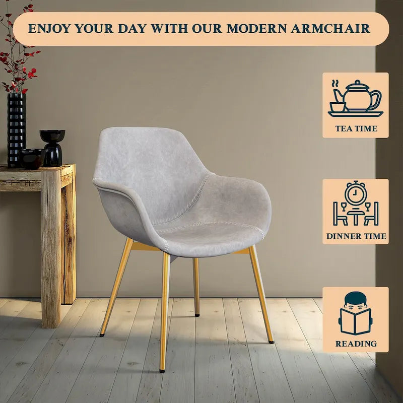 Sillón de comedor con patas metálicas doradas (2 unidades) - Marrón claro - 24.5Pr x 25.2An x 33Al