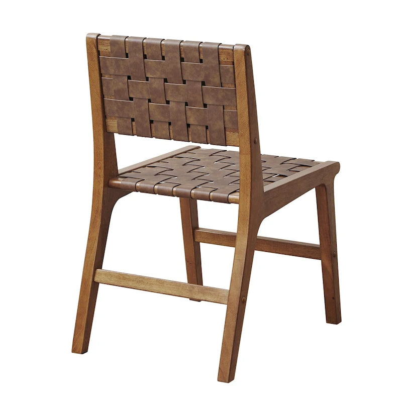 Juego de 2 sillas de comedor de piel sintética trenzada