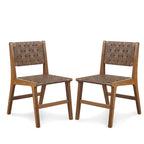 Juego de 2 sillas de comedor de piel sintética trenzada