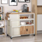 Carro de cocina portátil con encimera de madera y cajones