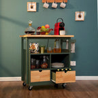 Carro de cocina portátil con encimera de madera y cajones