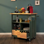 Carro de cocina portátil con encimera de madera y cajones