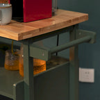 Carro de cocina portátil con encimera de madera y cajones