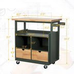 Carro de cocina portátil con encimera de madera y cajones