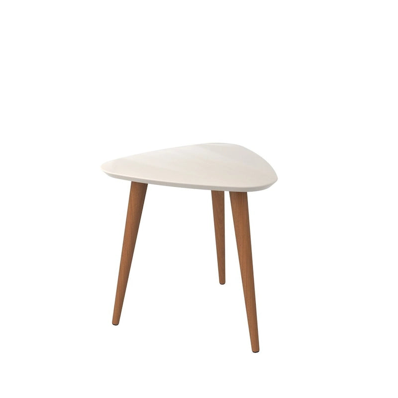 Mesa auxiliar alta triangular de 19.88 con patas de madera inclinadas
