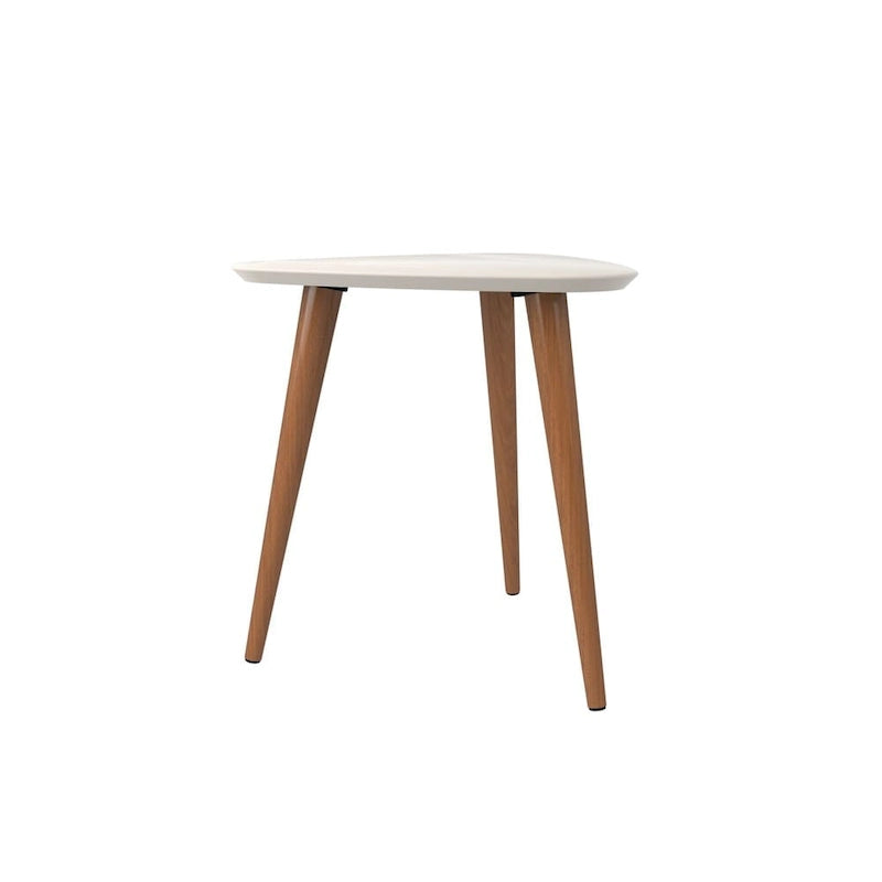 Mesa auxiliar alta triangular de 19.88 con patas de madera inclinadas