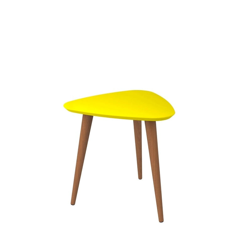 Mesa auxiliar alta triangular de 19.88 con patas de madera inclinadas