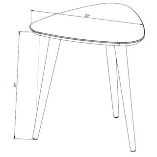 Mesa auxiliar alta triangular de 19.88 con patas de madera inclinadas