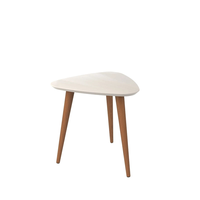 Mesa auxiliar alta triangular de 19.88 con patas de madera inclinadas