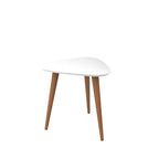 Mesa auxiliar alta triangular de 19.88 con patas de madera inclinadas