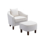 Sillón individual con otomana tapizado en lino/poliéster de estilo Mid Century