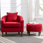 Sillón individual con otomana tapizado en lino/poliéster de estilo Mid Century