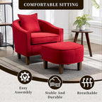 Sillón individual con otomana tapizado en lino/poliéster de estilo Mid Century