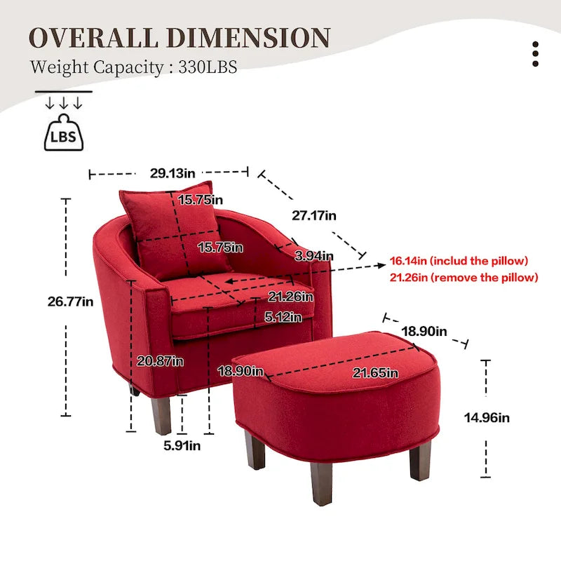 Sillón individual con otomana tapizado en lino/poliéster de estilo Mid Century