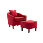 Sillón individual con otomana tapizado en lino/poliéster de estilo Mid Century
