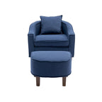 Sillón individual con otomana tapizado en lino/poliéster de estilo Mid Century