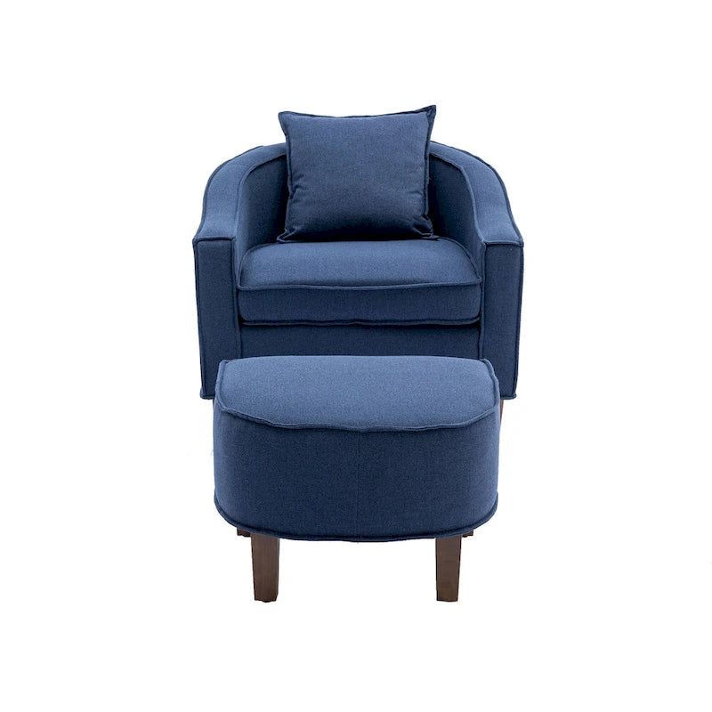 Sillón individual con otomana tapizado en lino/poliéster de estilo Mid Century