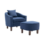 Sillón individual con otomana tapizado en lino/poliéster de estilo Mid Century