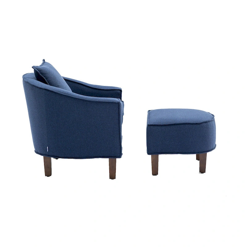 Sillón individual con otomana tapizado en lino/poliéster de estilo Mid Century