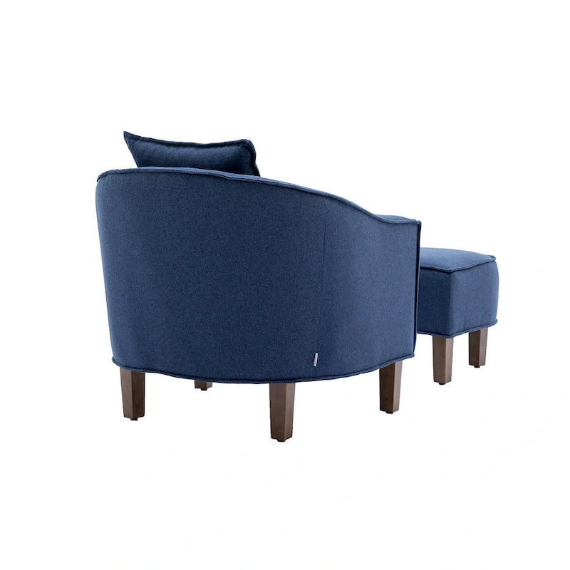Sillón individual con otomana tapizado en lino/poliéster de estilo Mid Century