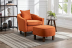 Sillón individual con otomana tapizado en lino/poliéster de estilo Mid Century