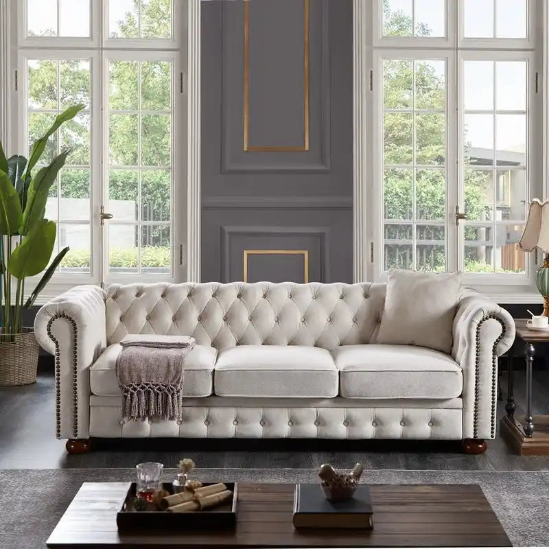 Sofá Chesterfield de tela de lino