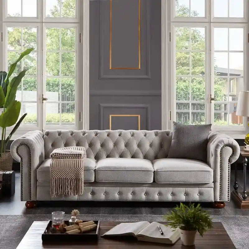 Sofá Chesterfield de tela de lino