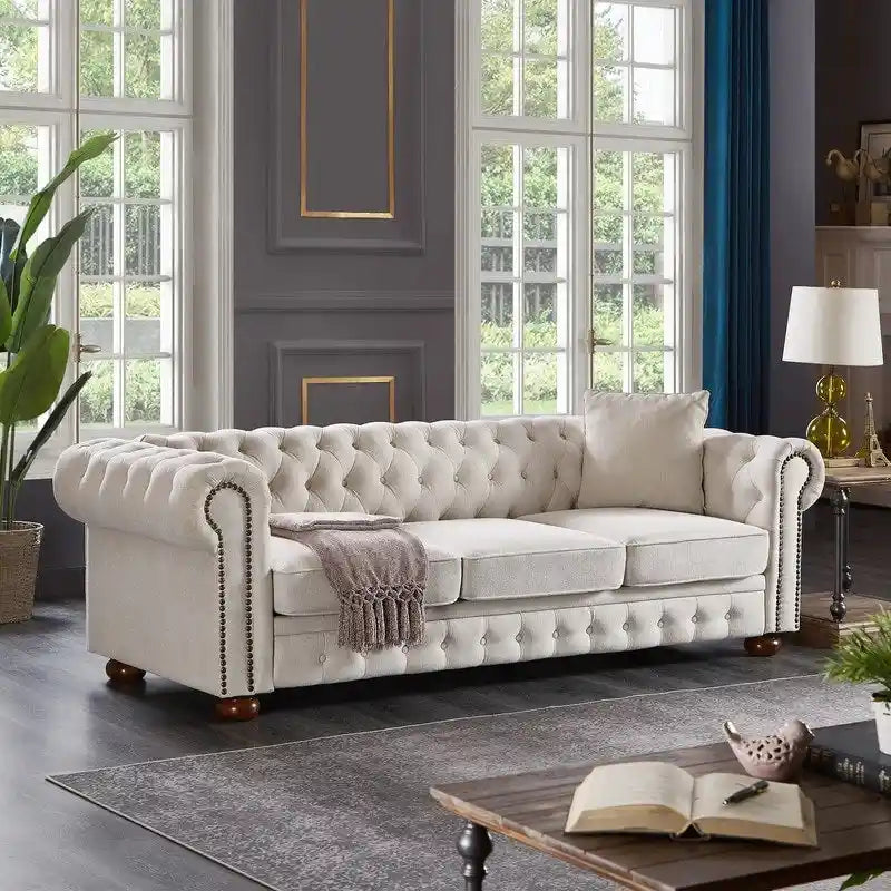 Sofá Chesterfield de tela de lino