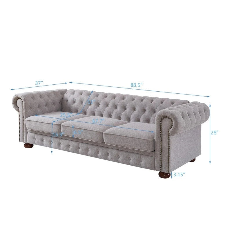 Sofá Chesterfield de tela de lino