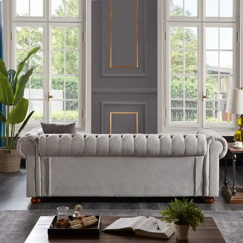 Sofá Chesterfield de tela de lino
