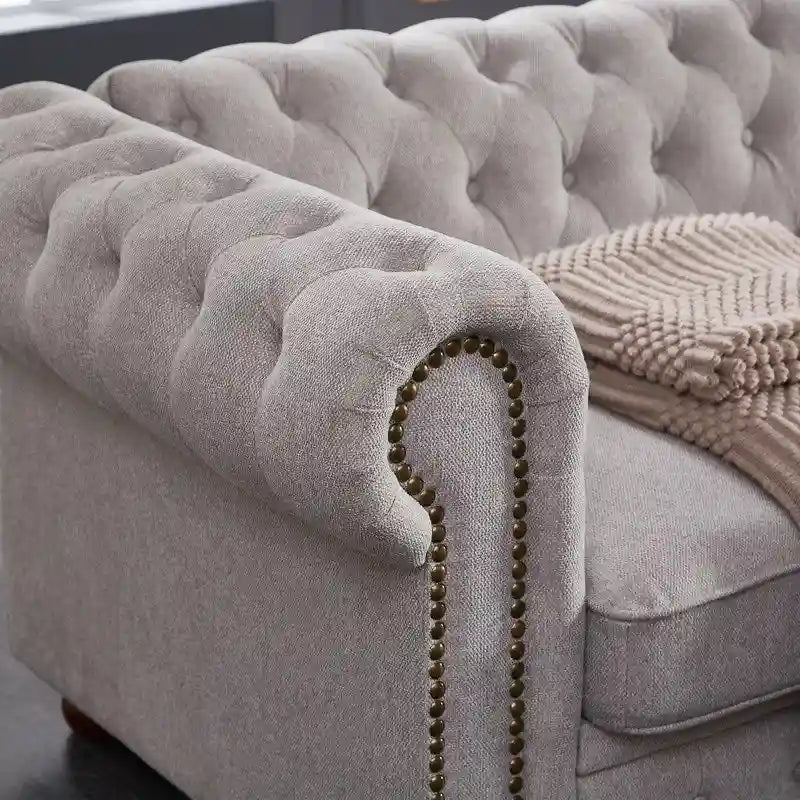 Sofá Chesterfield de tela de lino