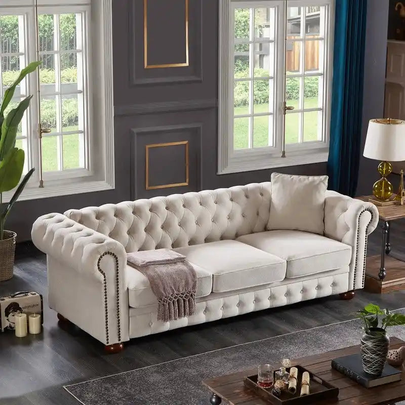 Sofá Chesterfield de tela de lino