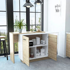 Isla de cocina con 2 estantes abiertos, gabinete de doble puerta y 3 estantes interiores