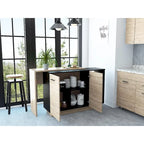 Isla de cocina con 2 estantes abiertos, gabinete de doble puerta y 3 estantes interiores