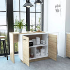 Isla de cocina con 2 estantes abiertos, gabinete de doble puerta y 3 estantes interiores