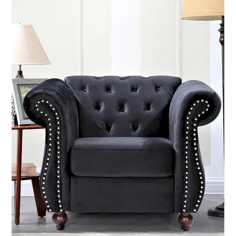 Sillón Chesterfield de terciopelo elegante Kemos