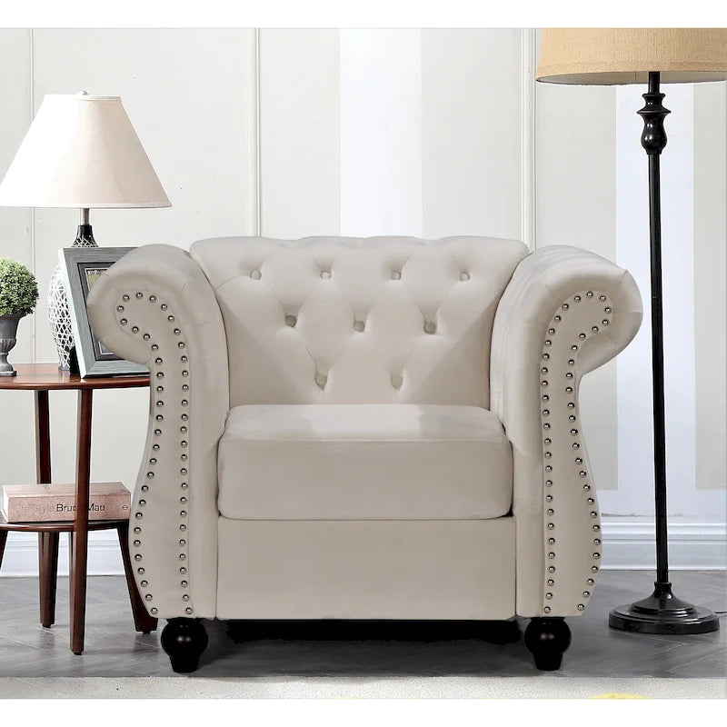 Sillón Chesterfield de terciopelo elegante Kemos