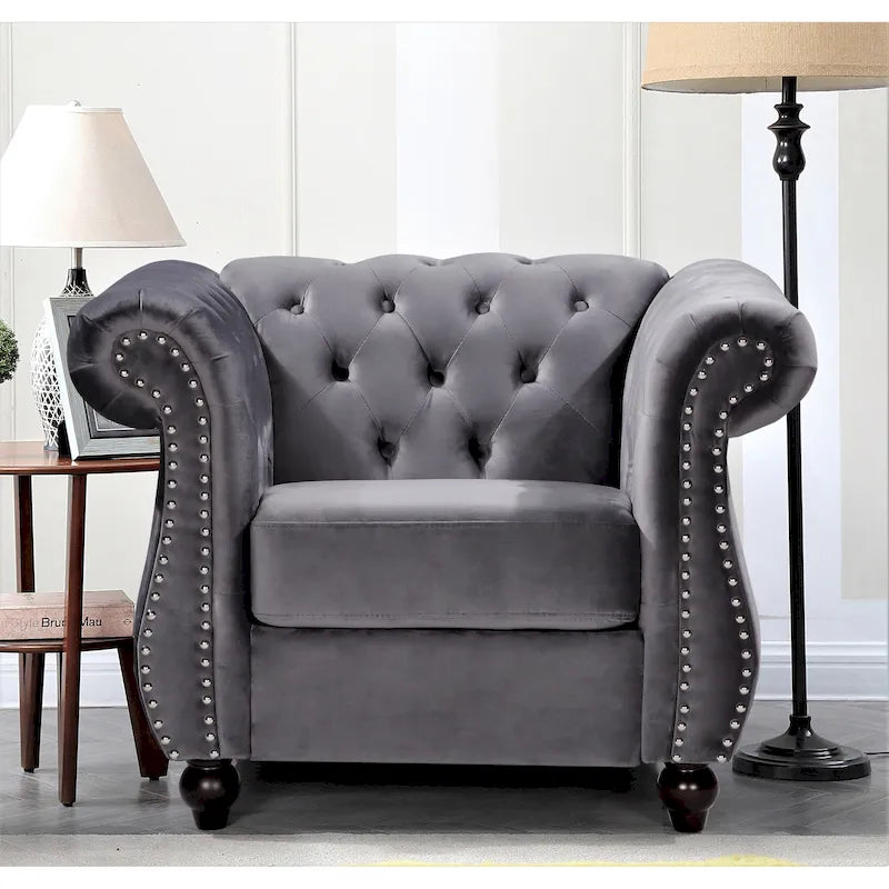 Sillón Chesterfield de terciopelo elegante Kemos
