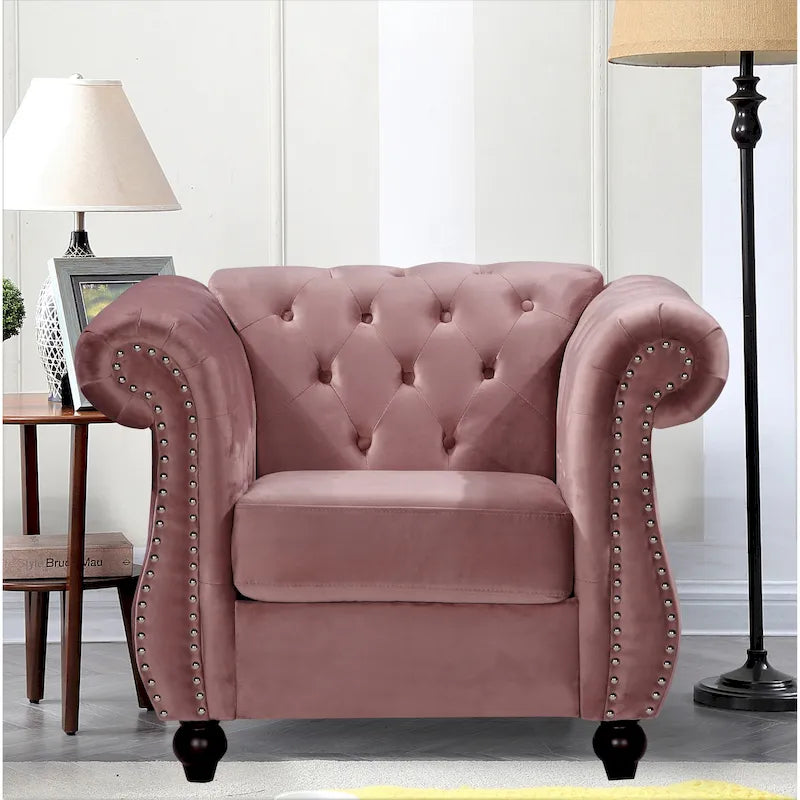 Sillón Chesterfield de terciopelo elegante Kemos