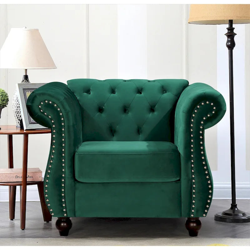Sillón Chesterfield de terciopelo elegante Kemos