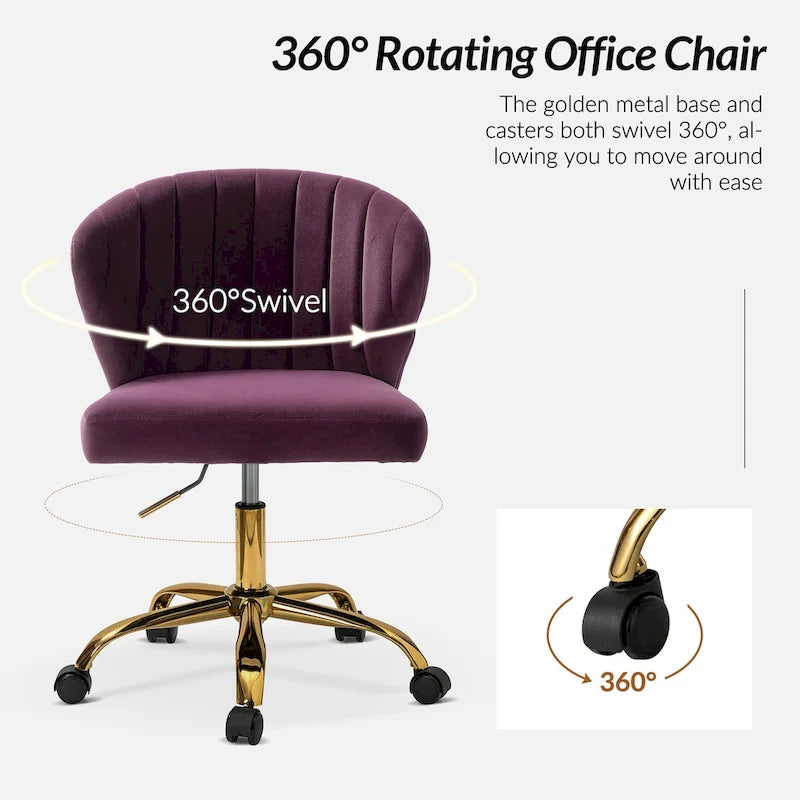 Silla de oficina ergonómica moderna de terciopelo con respaldo alto y giro de 360 grados