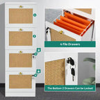 Archivador vertical de ratán de 15 pulgadas de profundidad con 4 cajones y cerradura