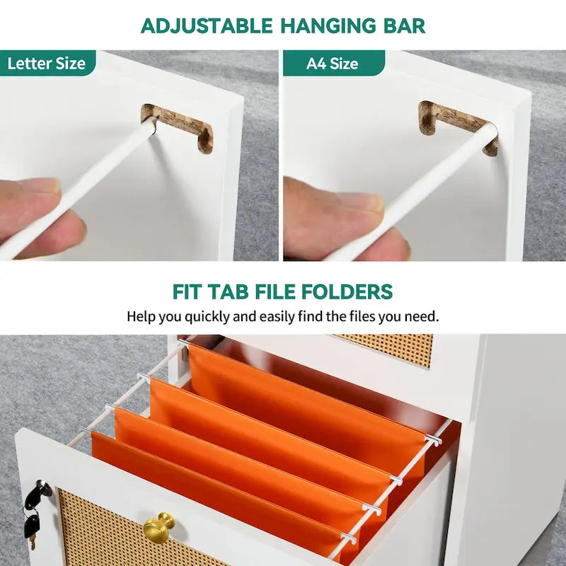 Archivador vertical de ratán de 15 pulgadas de profundidad con 4 cajones y cerradura