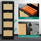 Archivador vertical de ratán de 15 pulgadas de profundidad con 4 cajones y cerradura